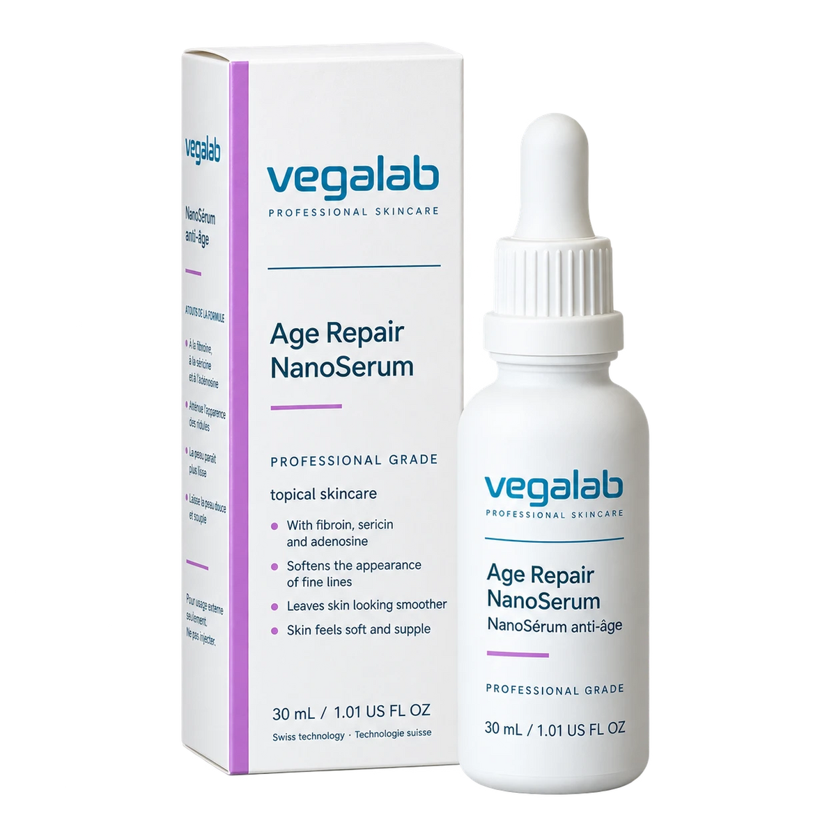 Age Repair NanoSerum, 30 mL, carton and dropper bottle
