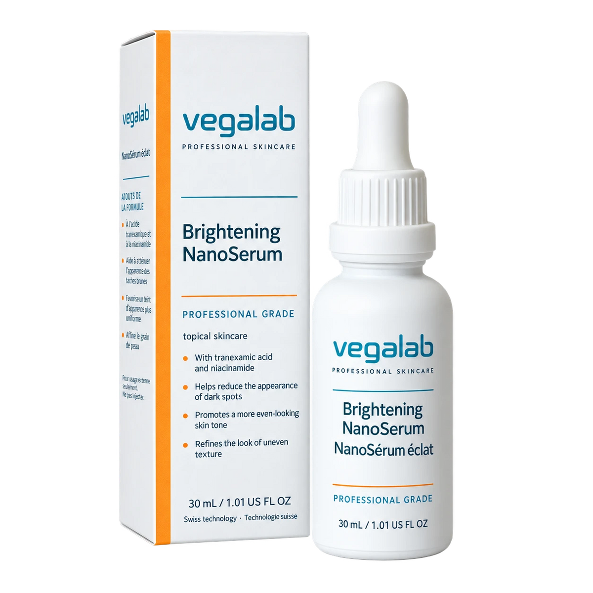 Brightening NanoSerum, 30 mL, carton and dropper bottle