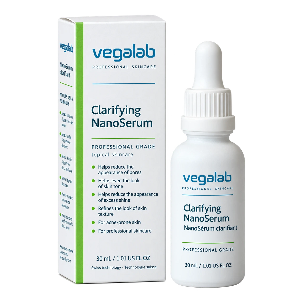 Clarifying NanoSerum, 30 mL, carton and dropper bottle