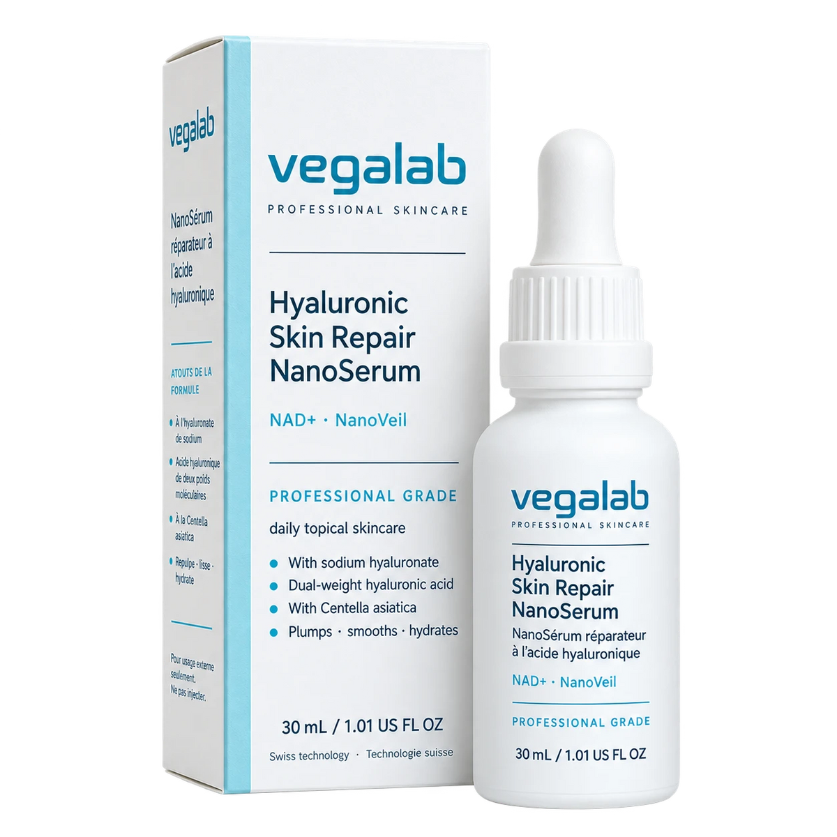 Hyaluronic Skin Repair NanoSerum, 30 mL, carton and dropper bottle