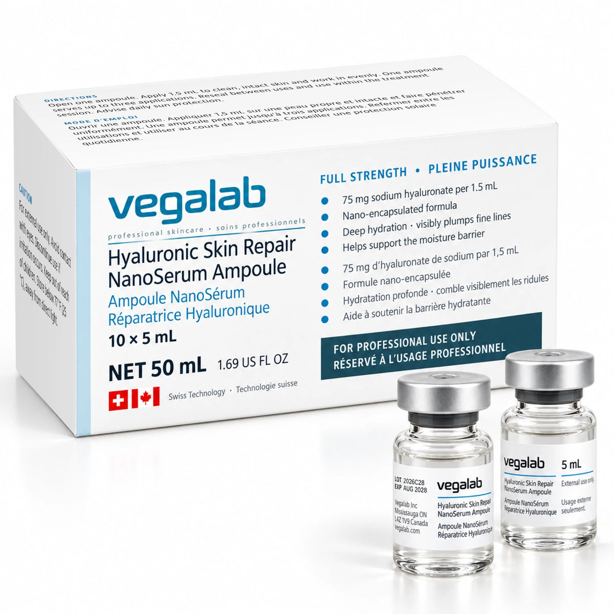 Hyaluronic Skin Repair NanoSerum Ampoule, 10 × 5 mL, carton with two ampoules