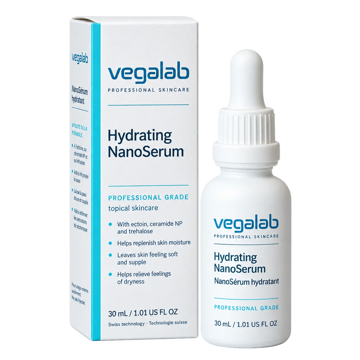 Hydrating NanoSerum, 30 mL, carton and dropper bottle